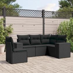 Salon de jardin 5 pcs avec coussins noir résine tressée alsavelo