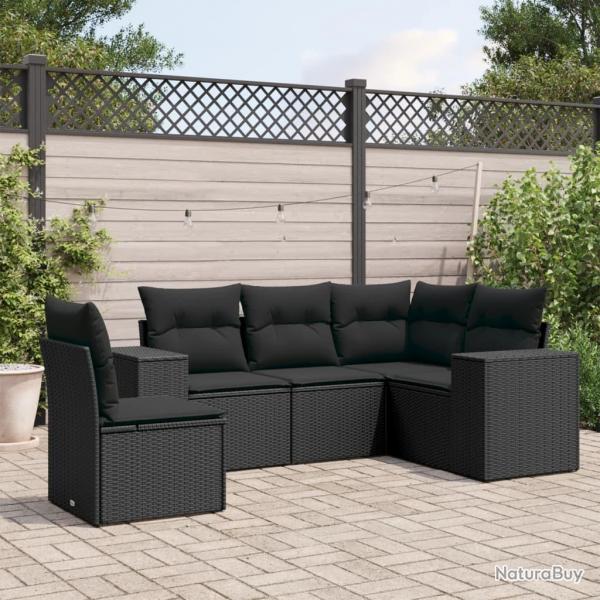 Salon de jardin 5 pcs avec coussins noir rsine tresse alsavelo