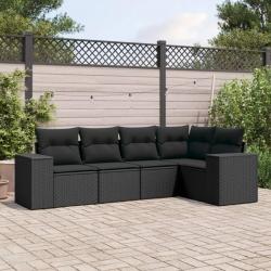 Salon de jardin 5 pcs avec coussins noir résine tressée alsavelo