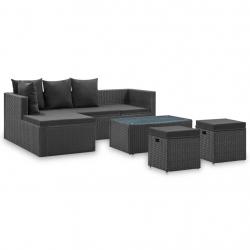 Salon de jardin 4 pcs Noir avec coussins Résine tressée alsavelo