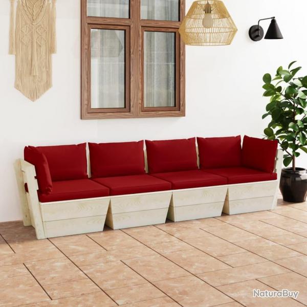 Canap palette  4 places de jardin avec coussins Bois d'pica alsavelo
