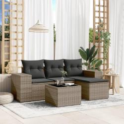 Salon de jardin 5 pcs avec coussins gris résine tressée alsavelo