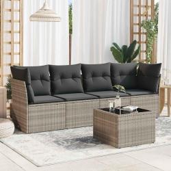 Salon de jardin 5 pcs avec coussins gris clair résine tressée alsavelo