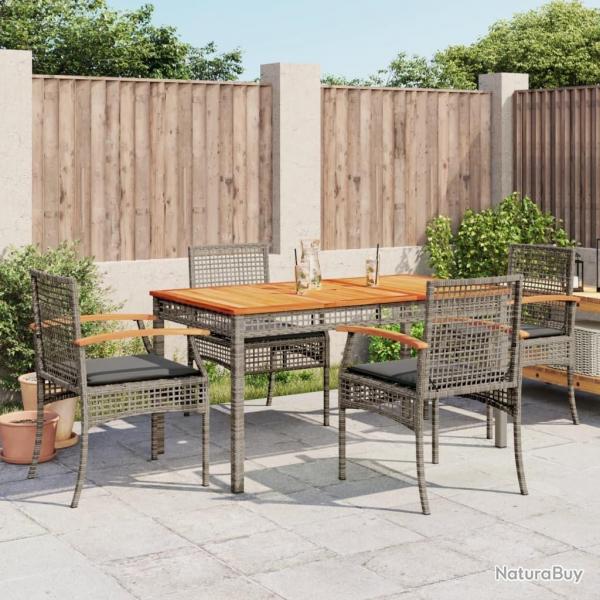 Ensemble  manger de jardin 5 pcs coussins gris rsine tresse alsavelo