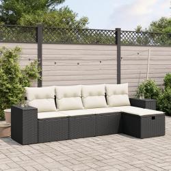 Salon de jardin 5 pcs avec coussins noir résine tressée alsavelo