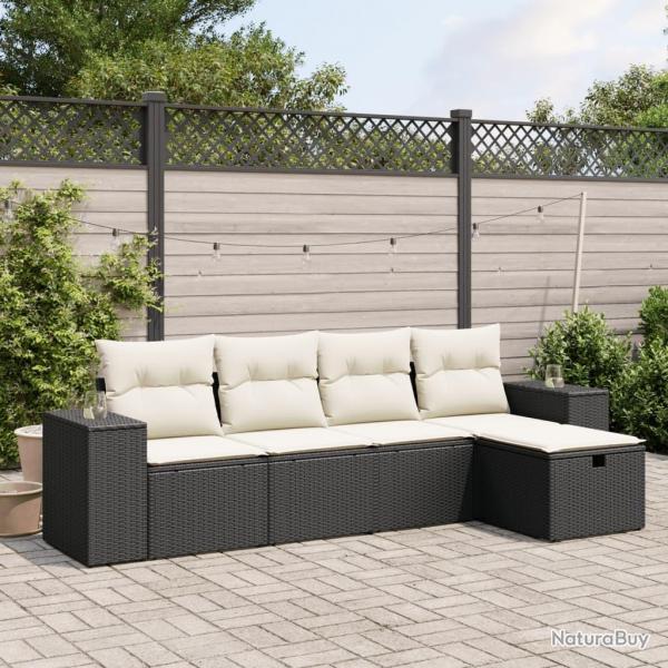 Salon de jardin 5 pcs avec coussins noir rsine tresse alsavelo