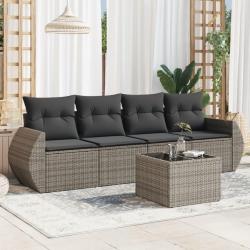 Salon de jardin 5 pcs avec coussins gris résine tressée alsavelo