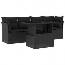 Salon de jardin 5 pcs avec coussins noir résine tressée alsavelo