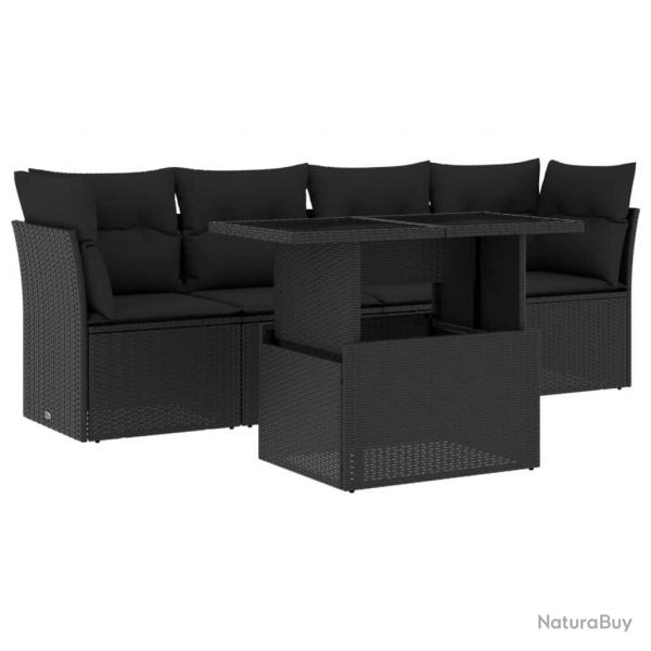 Salon de jardin 5 pcs avec coussins noir rsine tresse alsavelo