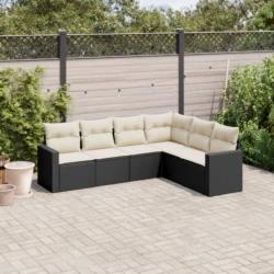 Salon de jardin 6 pcs avec coussins noir résine tressée alsavelo