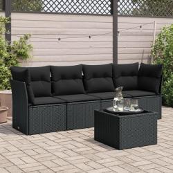 Salon de jardin 5 pcs avec coussins noir résine tressée alsavelo