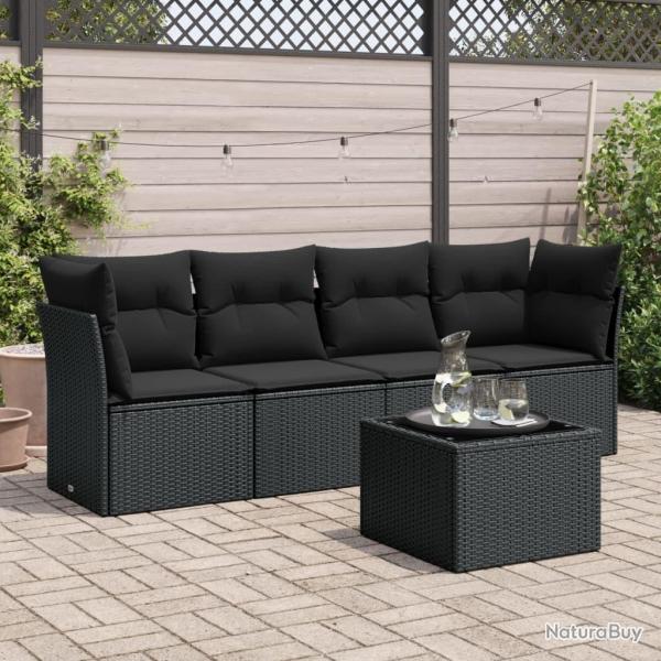 Salon de jardin 5 pcs avec coussins noir rsine tresse alsavelo