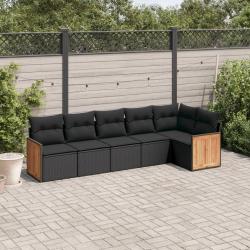 Salon de jardin 6 pcs avec coussins noir résine tressée alsavelo