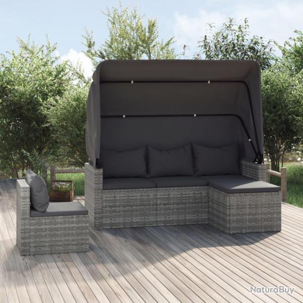 Salon de jardin 4 pcs avec coussins gris rsine tresse alsavelo