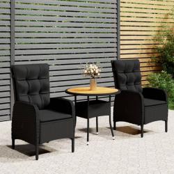 bistro de jardin 3 pcs Résine tressée Noir alsavelo