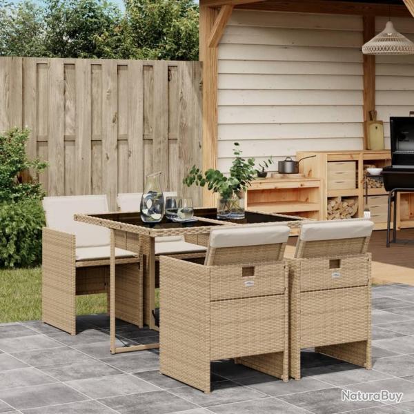Ensemble  manger de jardin avec coussins 5pcs Beige poly rotin alsavelo