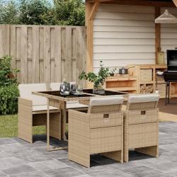 Ensemble à manger de jardin avec coussins 5pcs Beige poly rotin alsavelo