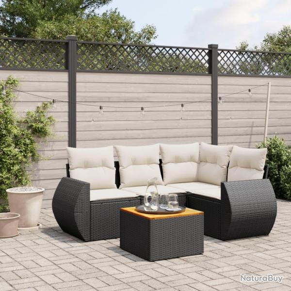 Salon de jardin 5 pcs avec coussins noir rsine tresse alsavelo