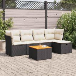 Salon de jardin 6 pcs avec coussins noir résine tressée alsavelo