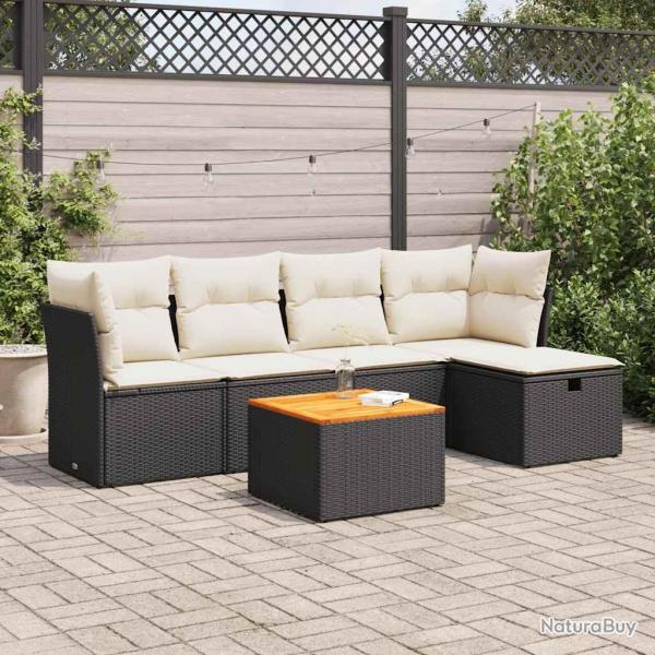 Salon de jardin 6 pcs avec coussins noir rsine tresse alsavelo