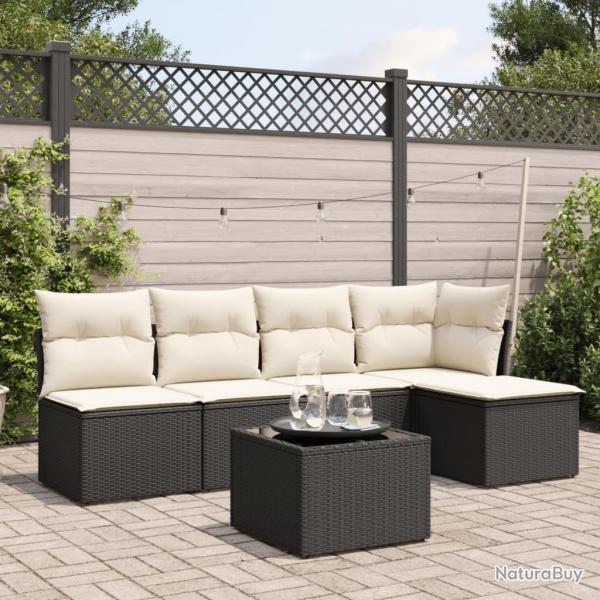 Salon de jardin 6 pcs avec coussins noir rsine tresse alsavelo