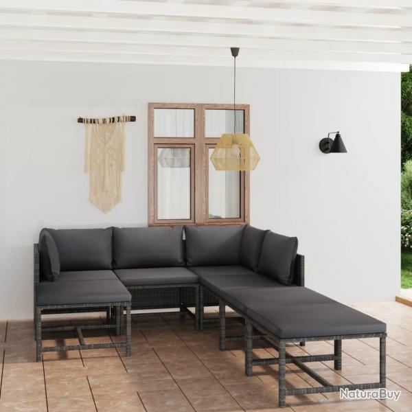 Salon de jardin 7 pcs avec coussins Rsine tresse Gris alsavelo