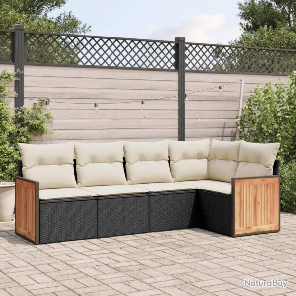 Salon de jardin 5 pcs avec coussins noir rsine tresse alsavelo