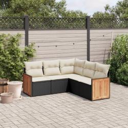 Salon de jardin 5 pcs avec coussins noir résine tressée alsavelo
