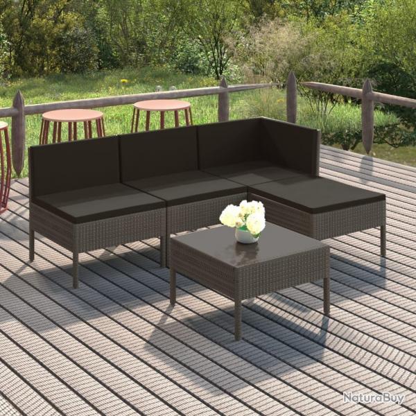 Salon de jardin 5 pcs avec coussins rsine tresse gris alsavelo