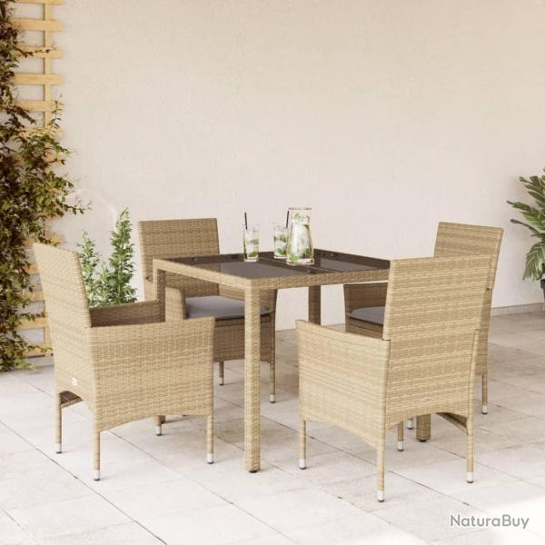 Ensemble  manger de jardin et coussins 5 pcs beige rotin verre alsavelo