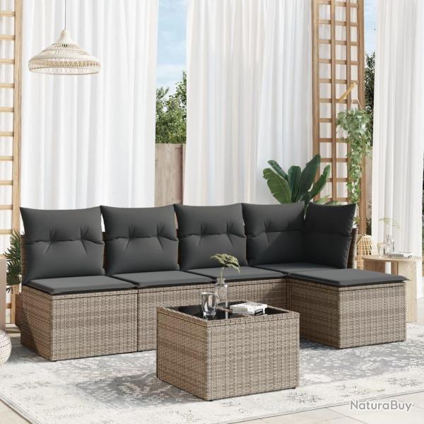 Salon de jardin 6 pcs avec coussins gris rsine tresse alsavelo