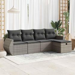Salon de jardin 5 pcs avec coussins gris résine tressée alsavelo