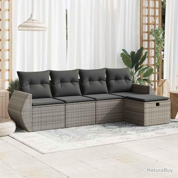 Salon de jardin 5 pcs avec coussins gris rsine tresse alsavelo