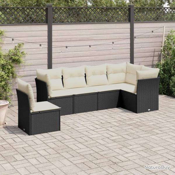 Salon de jardin 6 pcs avec coussins noir rsine tresse alsavelo