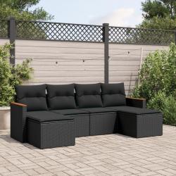 Salon de jardin 6 pcs avec coussins noir résine tressée alsavelo