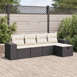 Salon de jardin 5 pcs avec coussins noir résine tressée alsavelo