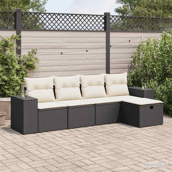 Salon de jardin 5 pcs avec coussins noir rsine tresse alsavelo