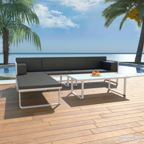 Salon de jardin 4 pcs et coussins Aluminium Noir alsavelo
