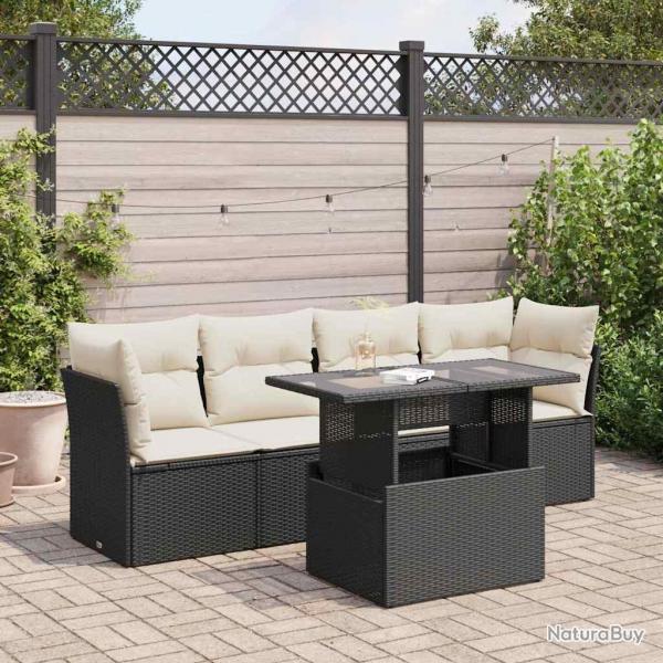 Salon de jardin 5 pcs avec coussins noir rsine tresse alsavelo
