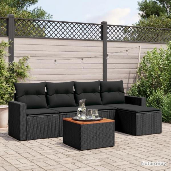 Salon de jardin 6 pcs avec coussins noir rsine tresse alsavelo