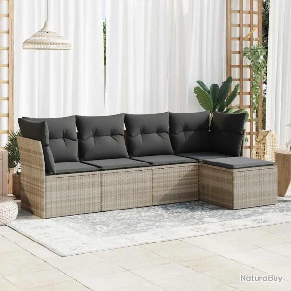 Salon de jardin 5 pcs avec coussins gris clair rsine tresse alsavelo