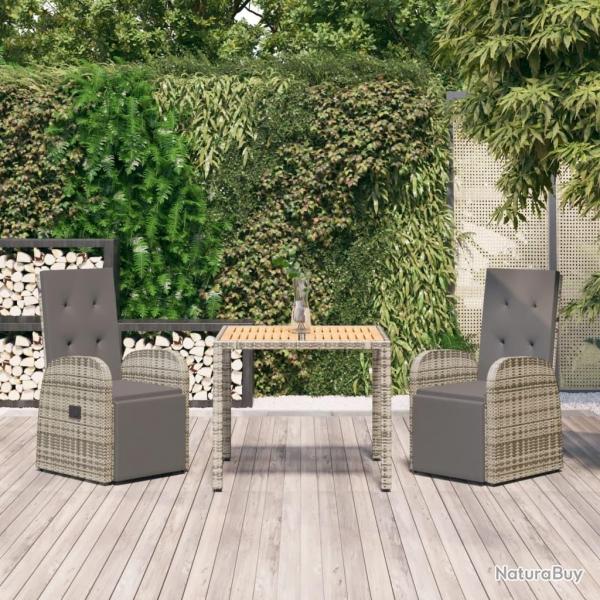 Ensemble  manger de jardin 3 pcs coussins gris rsine tresse alsavelo