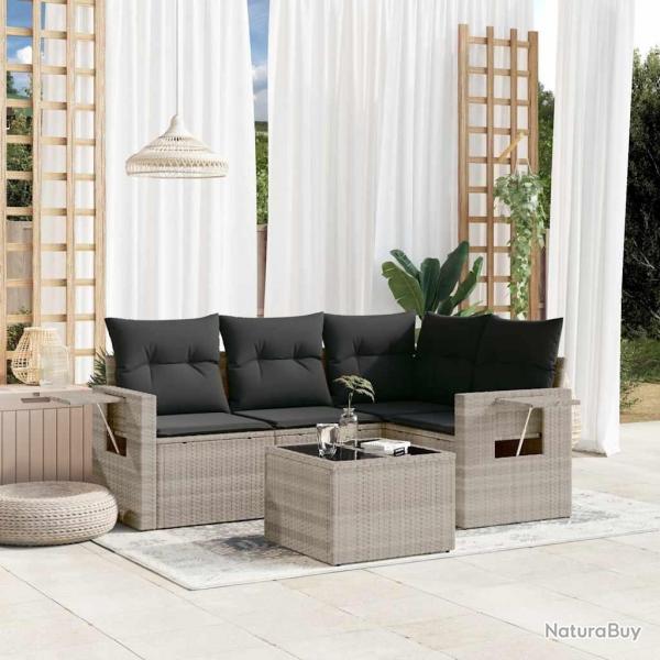 Salon de jardin 5 pcs avec coussins gris clair rsine tresse alsavelo