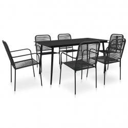 Mobilier à dîner d'extérieur 7 pcs Corde en coton et acier Noir alsavelo