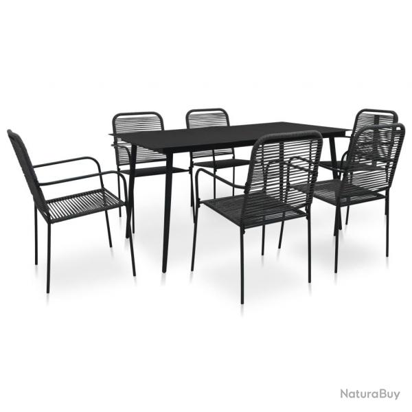 Mobilier  dner d'extrieur 7 pcs Corde en coton et acier Noir alsavelo