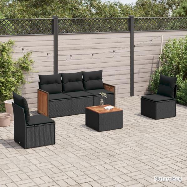 Salon de jardin 6 pcs avec coussins noir rsine tresse alsavelo