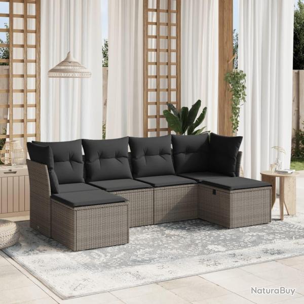 Salon de jardin 6 pcs avec coussins gris rsine tresse alsavelo