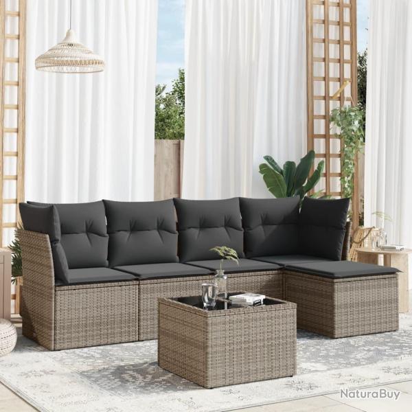 Salon de jardin 6 pcs avec coussins gris rsine tresse alsavelo
