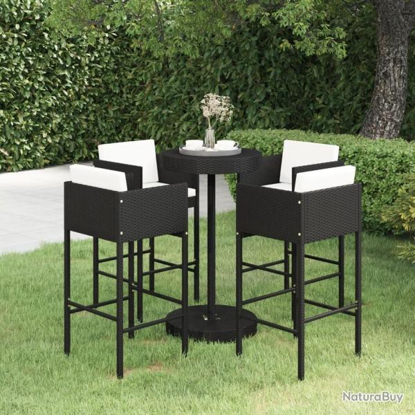 bar de jardin 5 pcs et coussins Rsine tresse Noir alsavelo