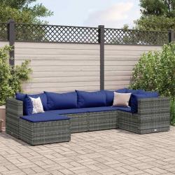 Salon de jardin 6 pcs avec coussins Gris Résine tressée alsavelo